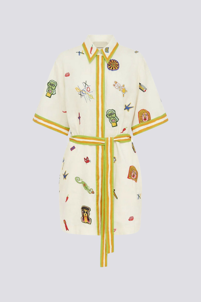Kurzärmliges Besticktes Minikleid