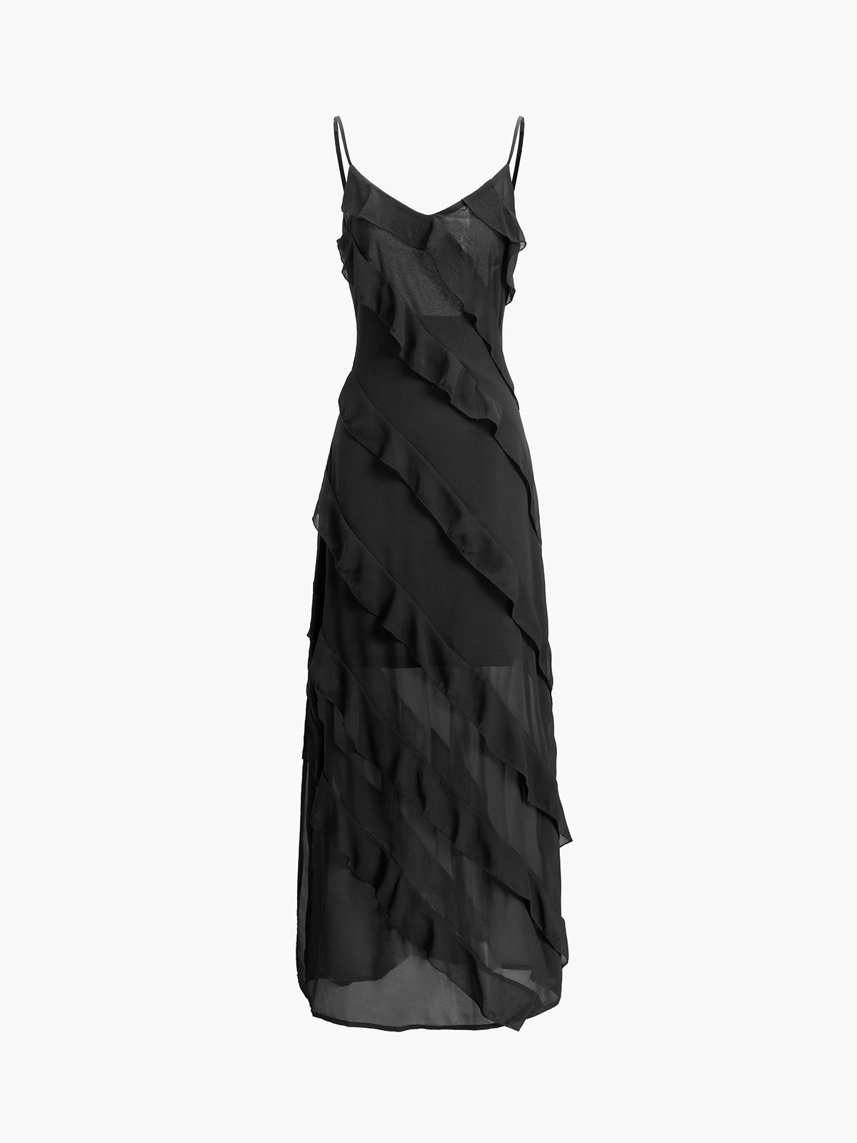 Gefüttertes Chiffonkleid Mit Seilträgern Und Rüschendetail