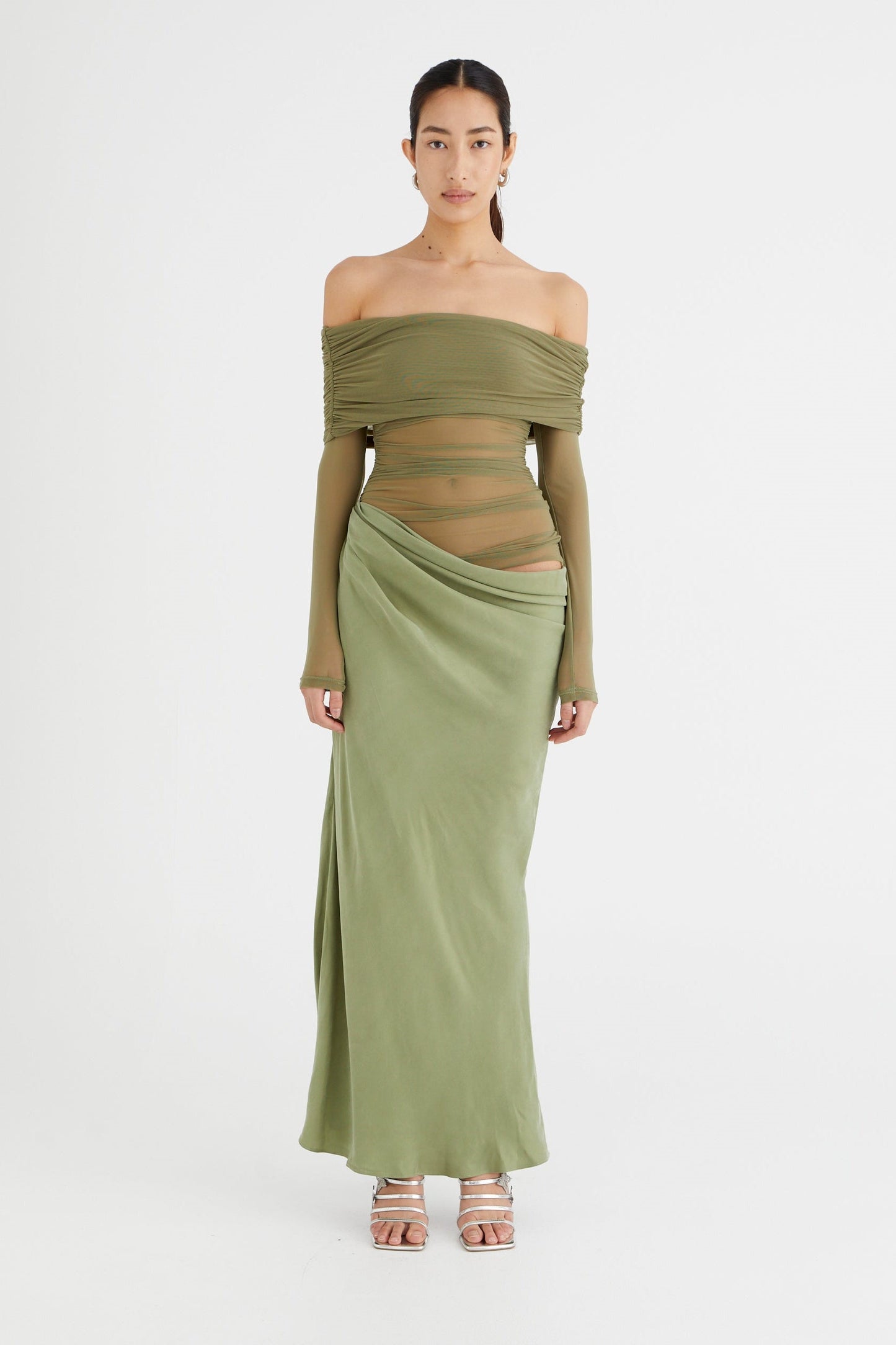 Schulterfreies Transparentes Maxi-Netzkleid