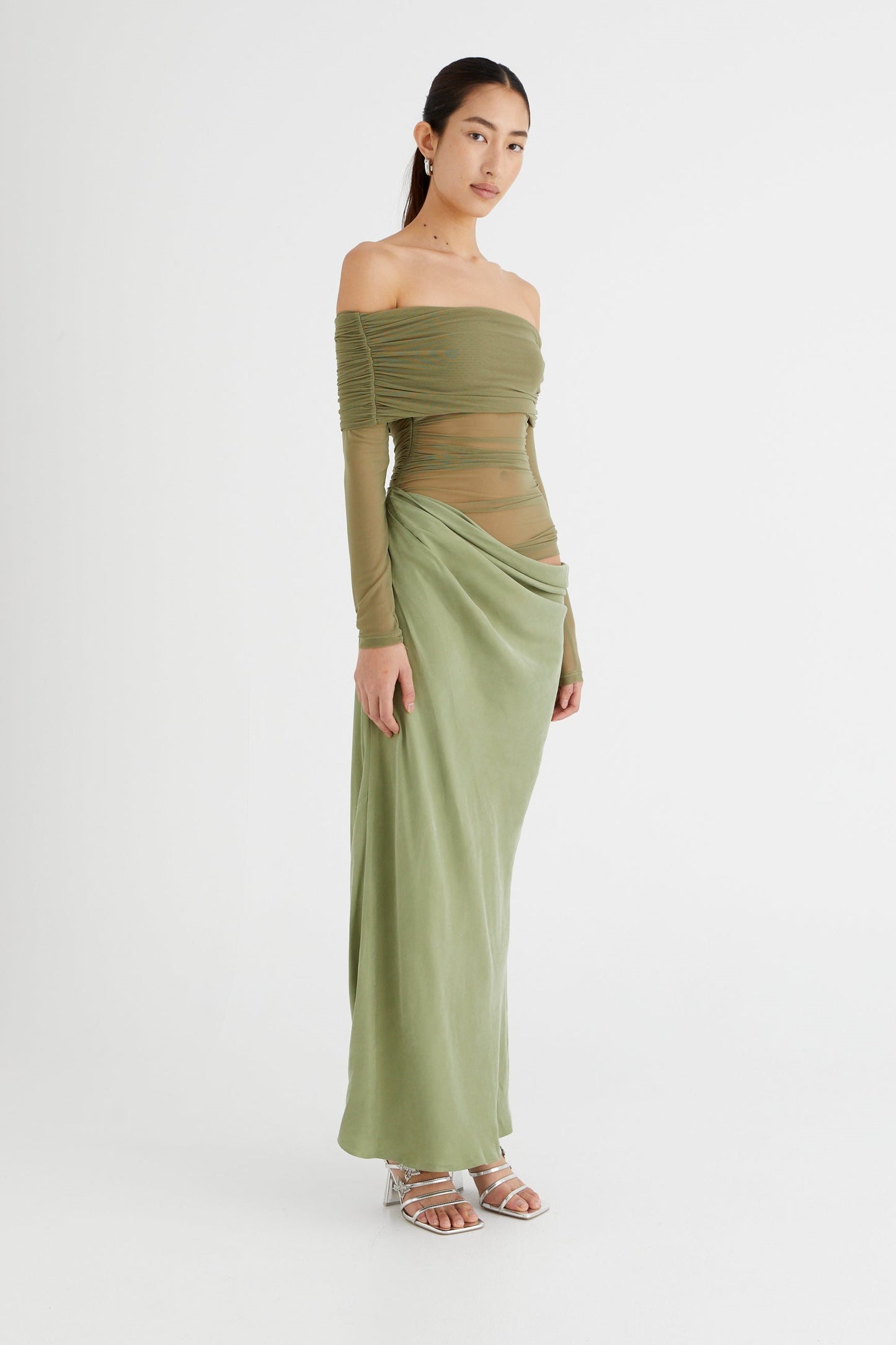 Schulterfreies Transparentes Maxi-Netzkleid