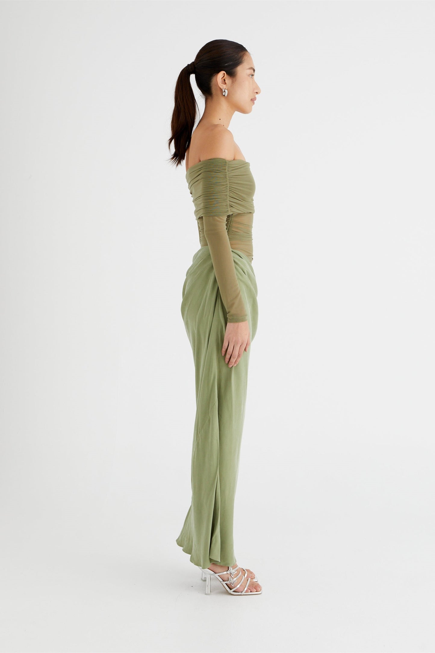 Schulterfreies Transparentes Maxi-Netzkleid