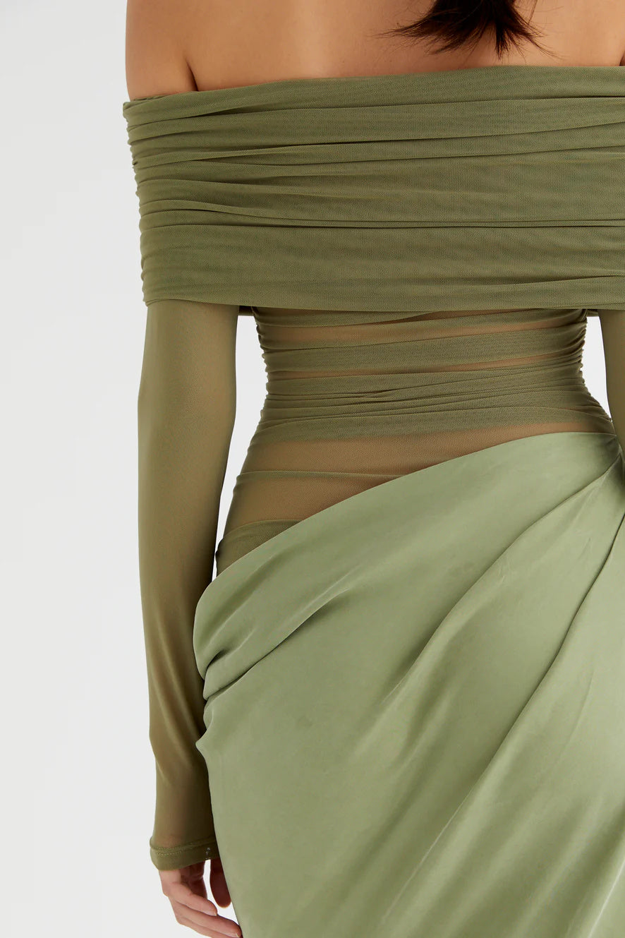 Schulterfreies Transparentes Maxi-Netzkleid