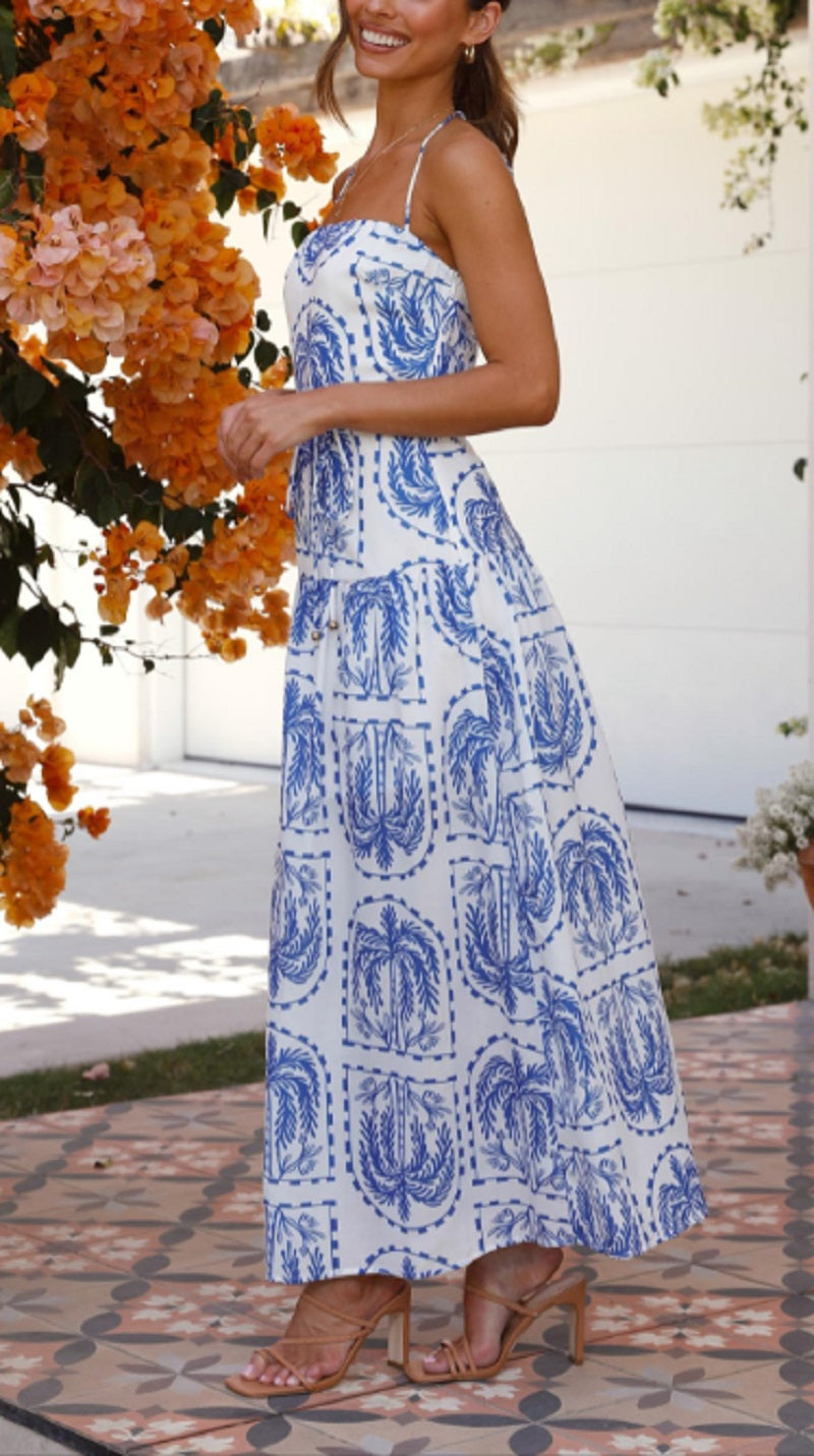 Gemustertes Maxikleid Mit Dünnen Trägern