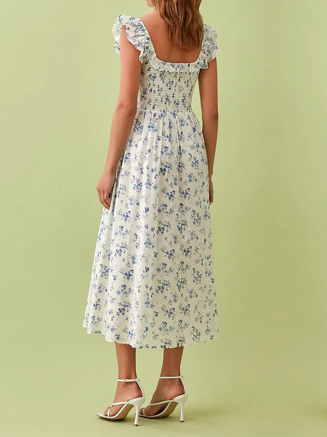Stilvolles Gemustertes Midikleid Mit Quadratischem Ausschnitt