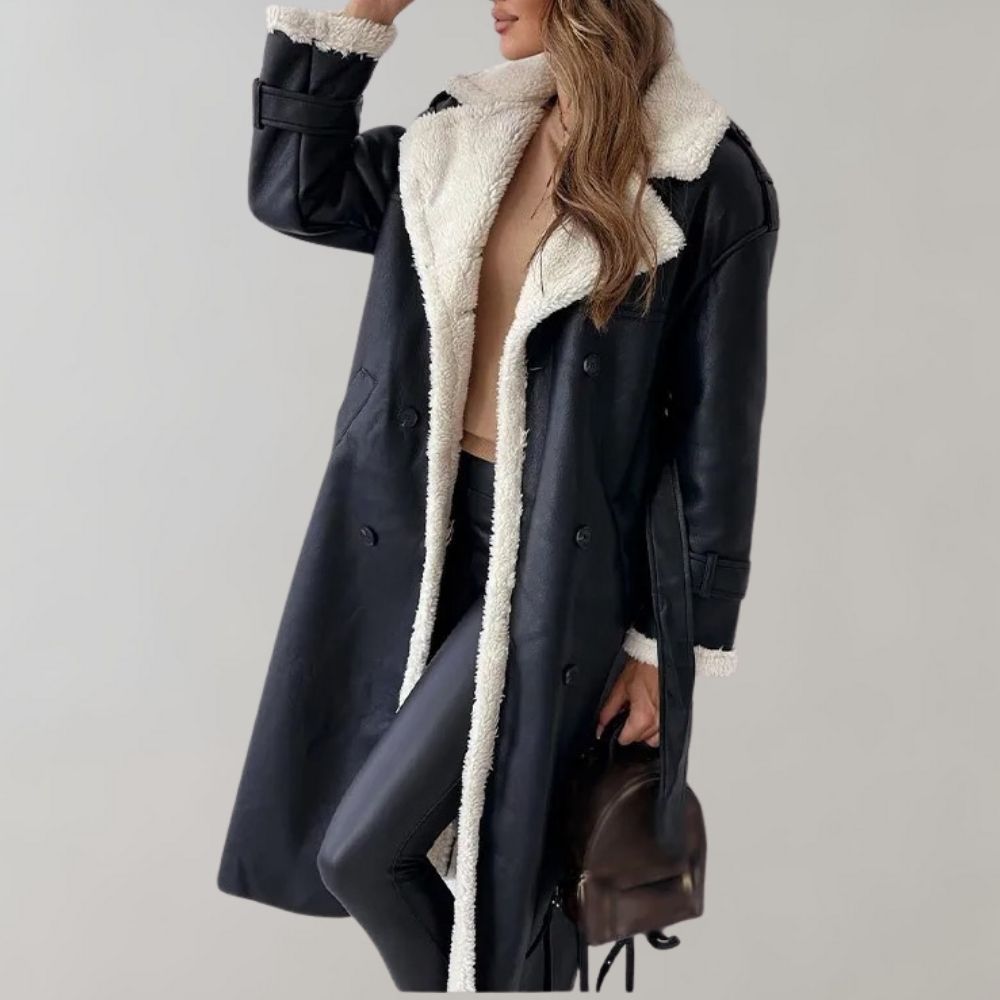 Einreihiger Wintermantel Aus Weichem Leder