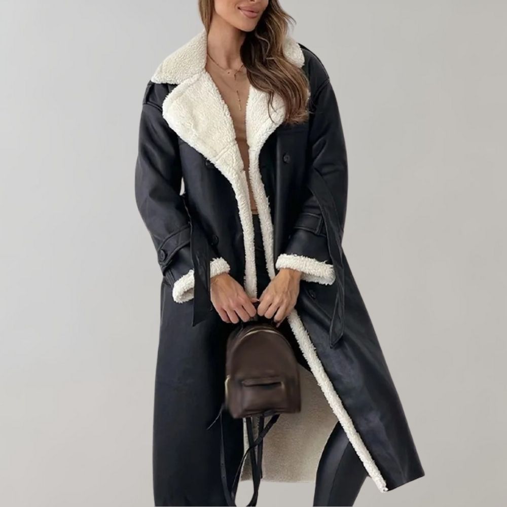 Einreihiger Wintermantel Aus Weichem Leder