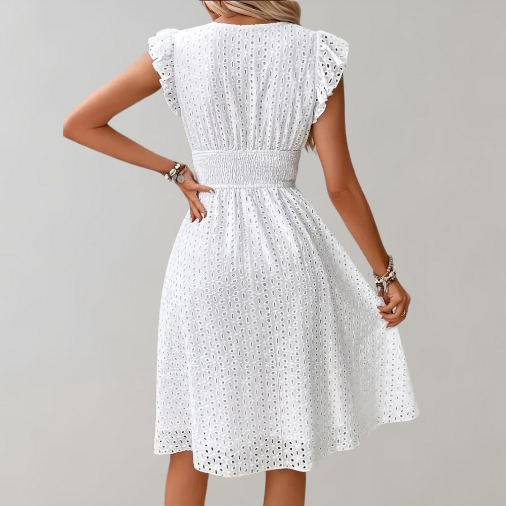 Midikleid Mit V-Ausschnitt Und Spitzendetail