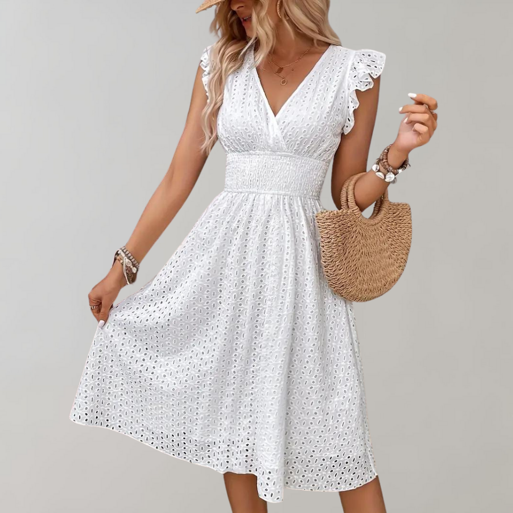 Midikleid Mit V-Ausschnitt Und Spitzendetail