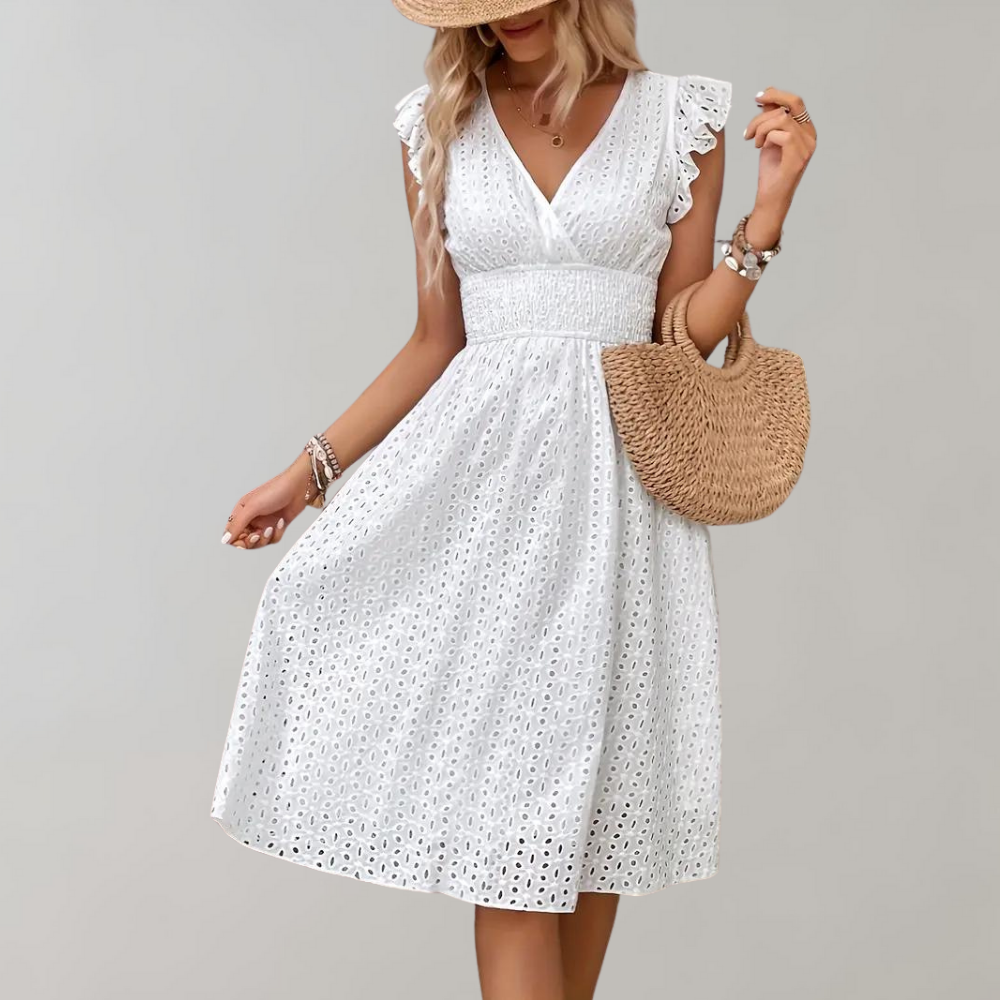 Midikleid Mit V-Ausschnitt Und Spitzendetail