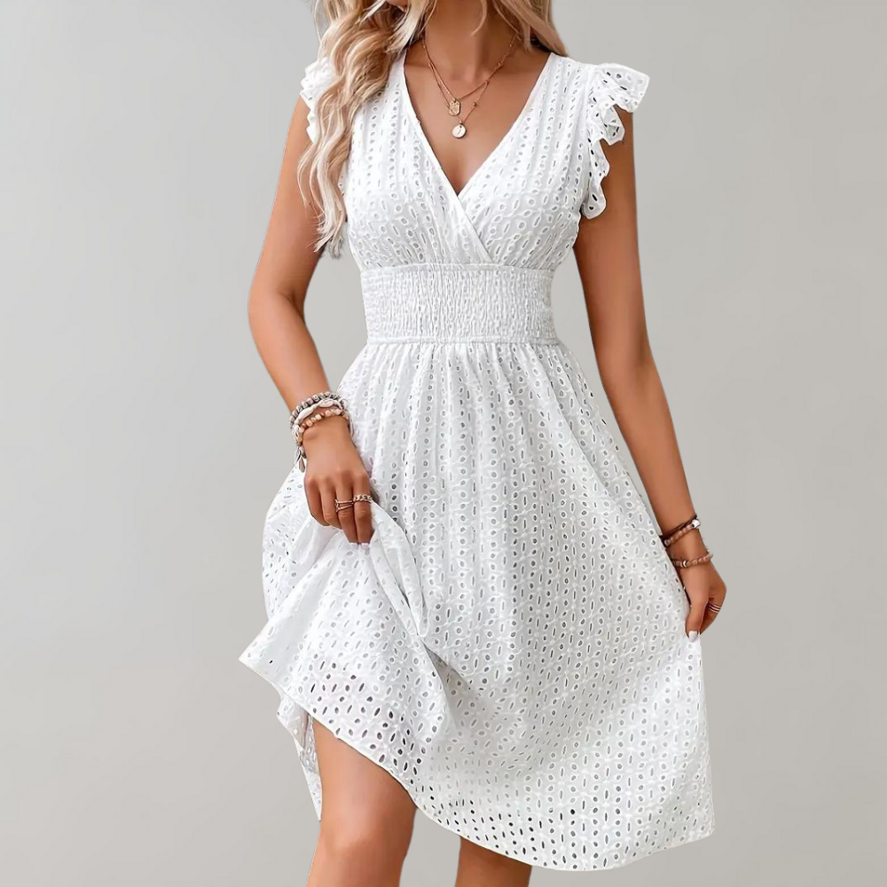 Midikleid Mit V-Ausschnitt Und Spitzendetail