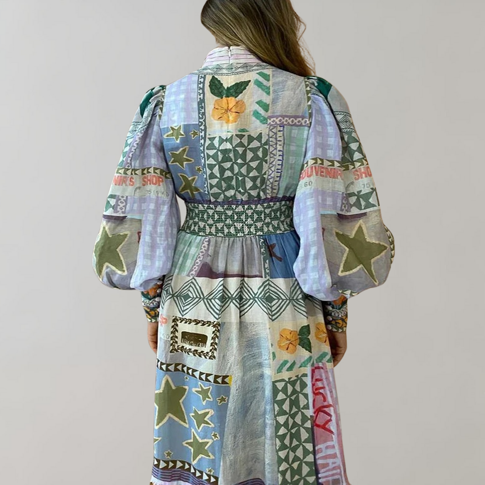 Traditionelles Midikleid Mit V-Ausschnitt Und Langen Ärmeln