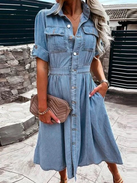 Elegantes Denim-Midikleid