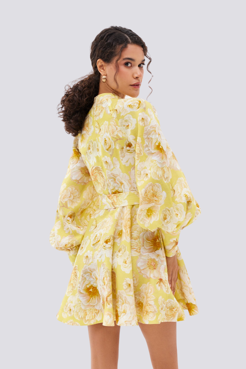 Minikleid Mit Ballonärmeln Und Blumenmuster
