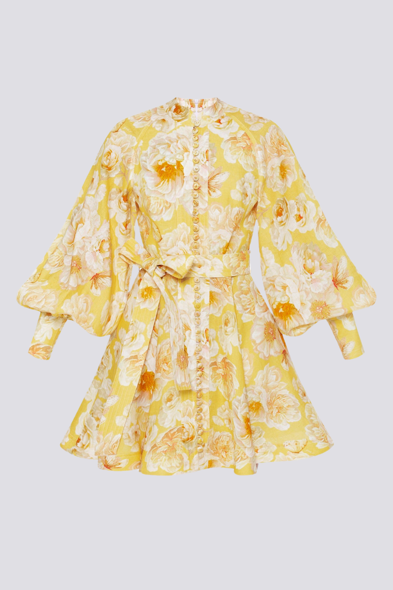 Minikleid Mit Ballonärmeln Und Blumenmuster