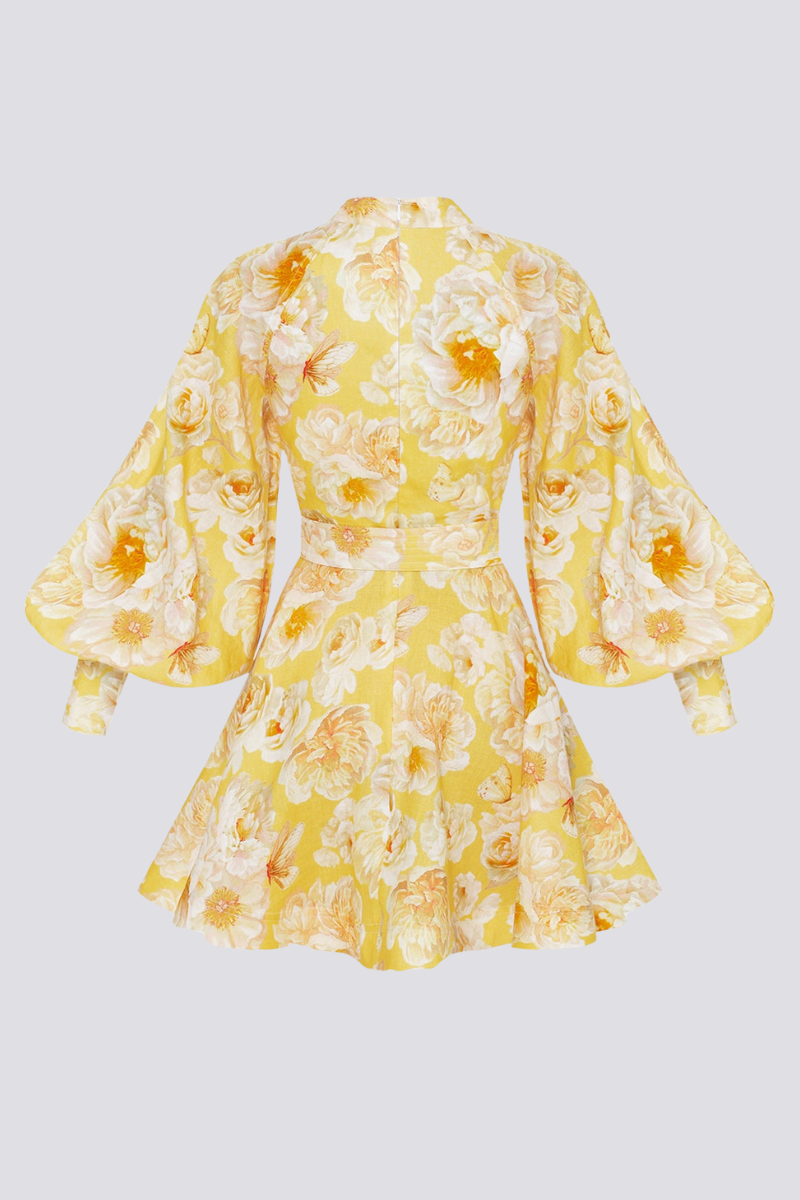 Minikleid Mit Ballonärmeln Und Blumenmuster