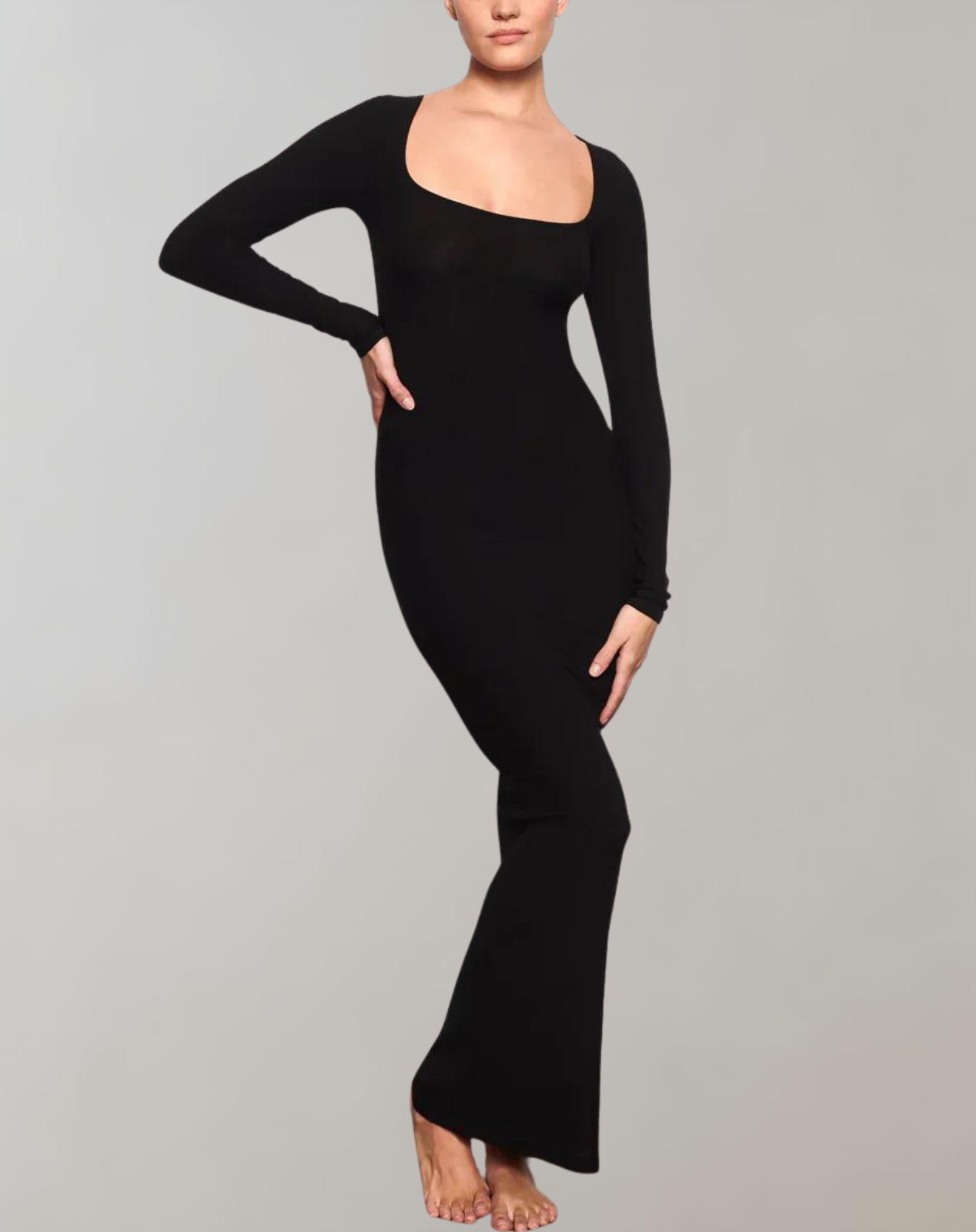 Maxikleid Mit Eckigem Ausschnitt Und Langen Ärmeln