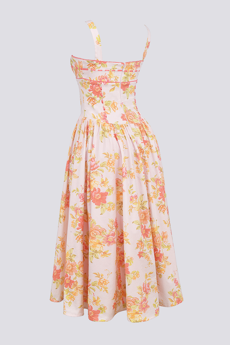 Pfirsichfarbenes Midikleid Mit Blumenmuster