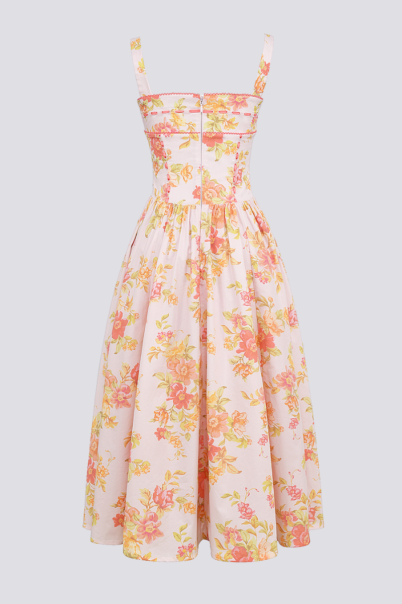 Pfirsichfarbenes Midikleid Mit Blumenmuster