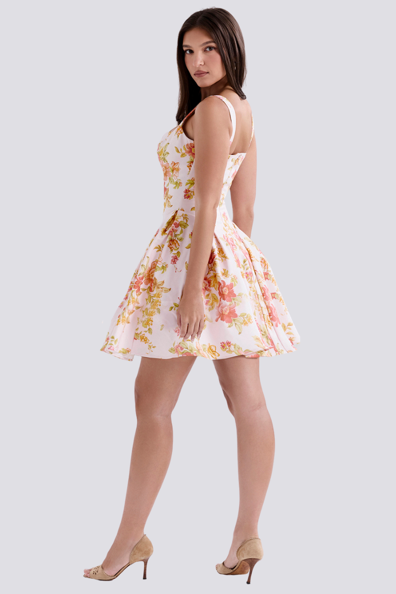 Minikleid Mit Eckigem Ausschnitt Und Blumenmuster
