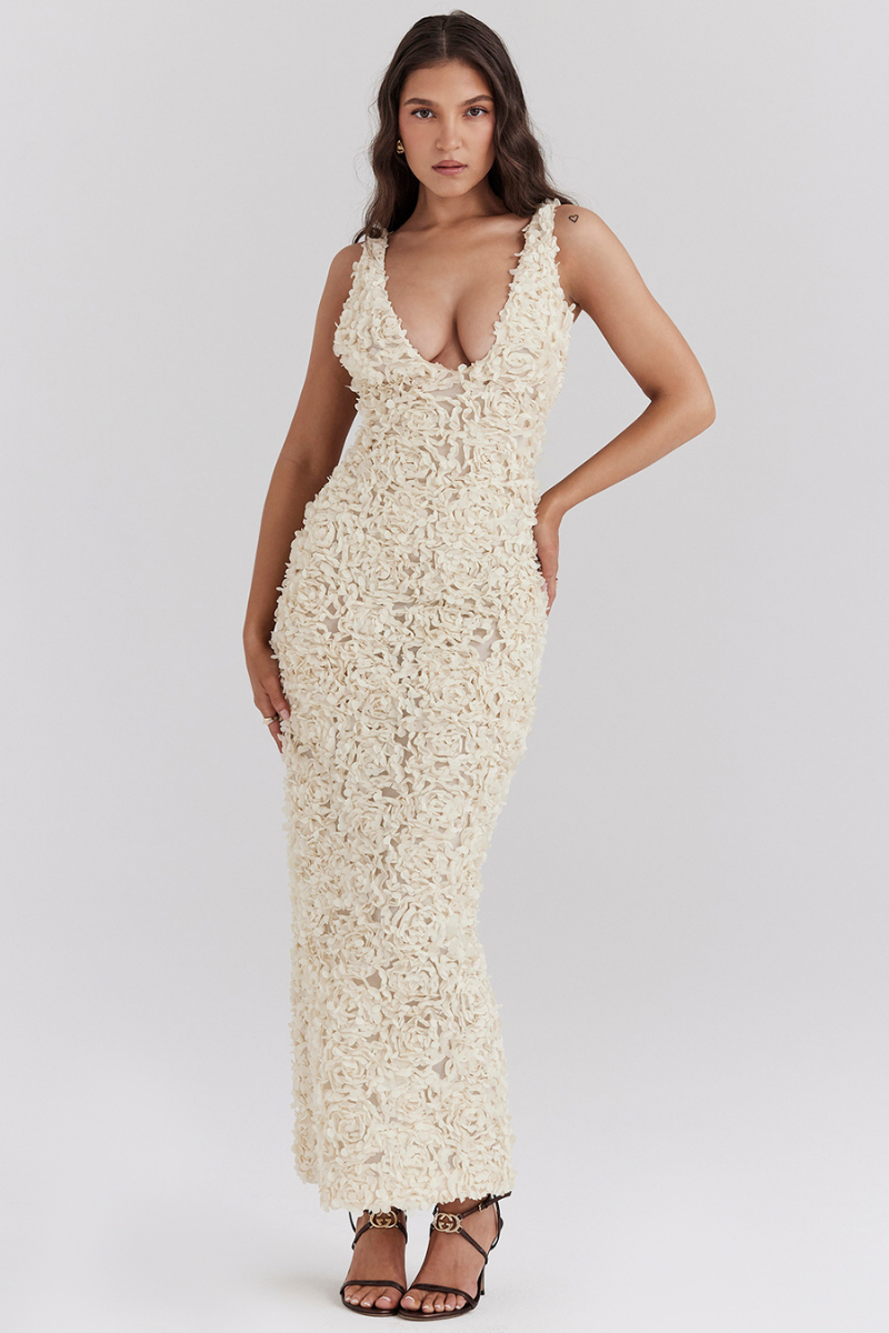 Rückenfreies Maxikleid Mit Tiefem V-Ausschnitt