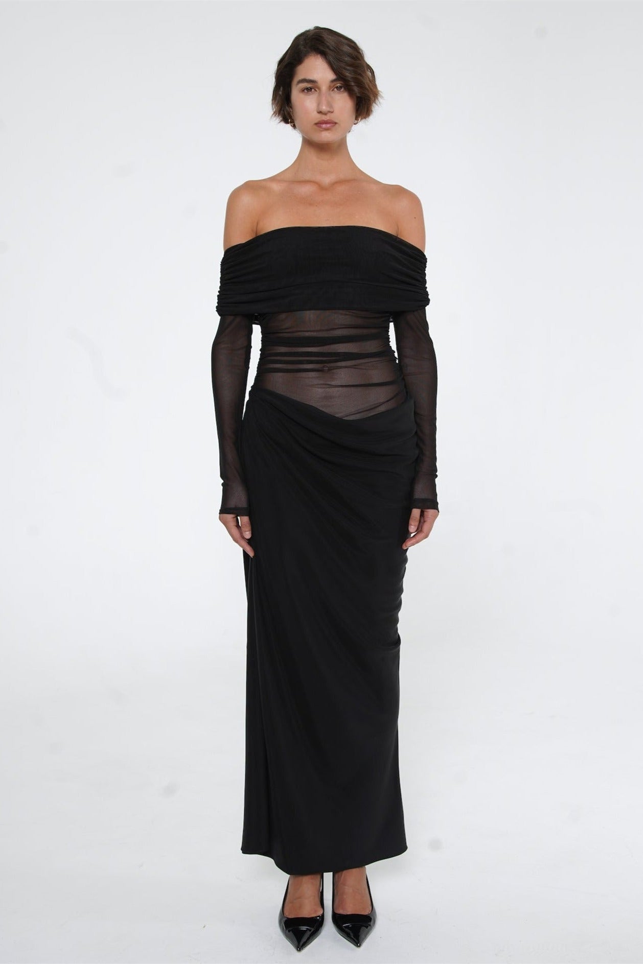 Schulterfreies Transparentes Maxi-Netzkleid
