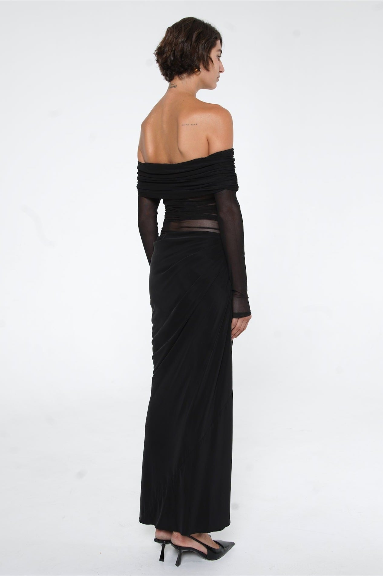 Schulterfreies Transparentes Maxi-Netzkleid