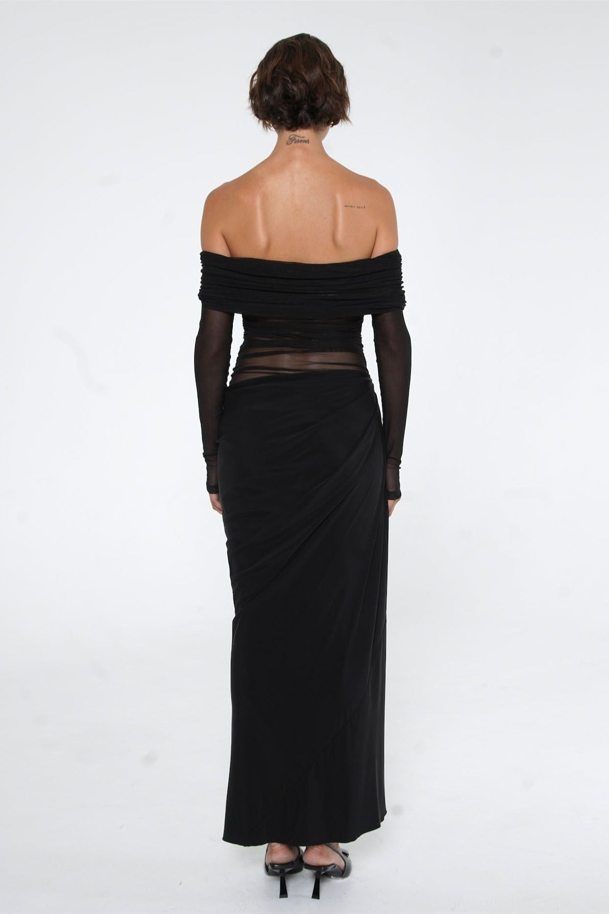 Schulterfreies Transparentes Maxi-Netzkleid