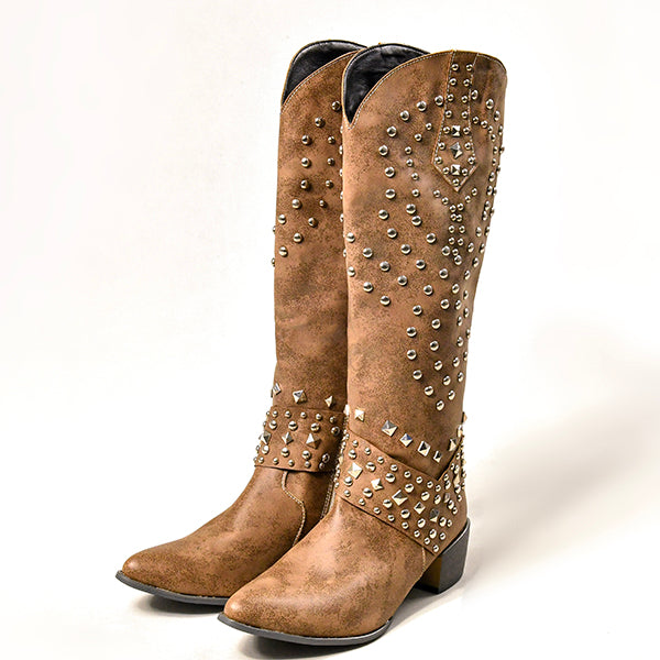 Stiefel Mit Dickem Absatz Und Metalldübeldetail