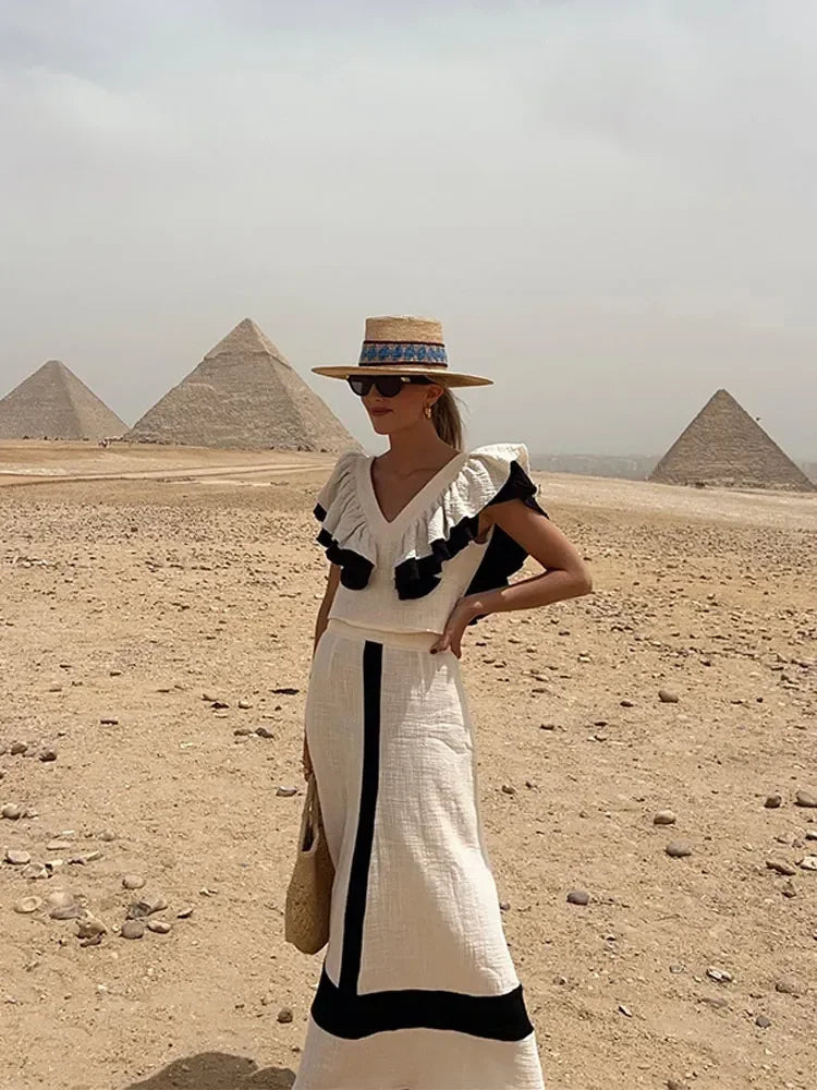 Maxikleid Mit Rüschenmuster Und V-Ausschnitt