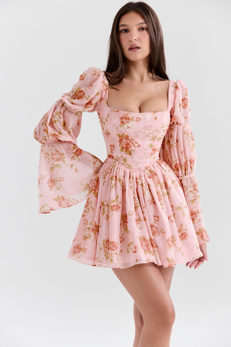 Minikleid Mit Eckigem Ausschnitt Und Blumenmuster