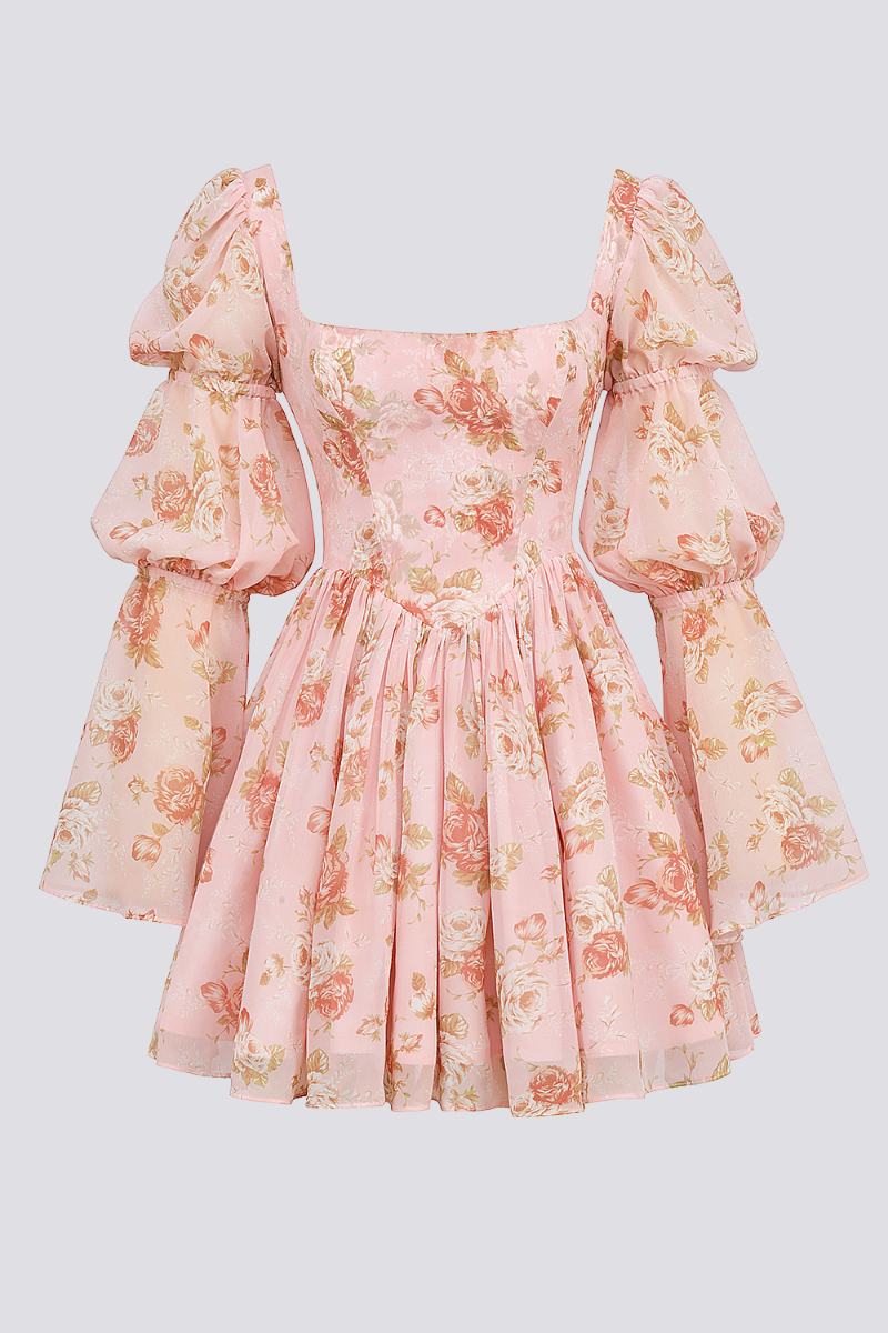 Minikleid Mit Eckigem Ausschnitt Und Blumenmuster