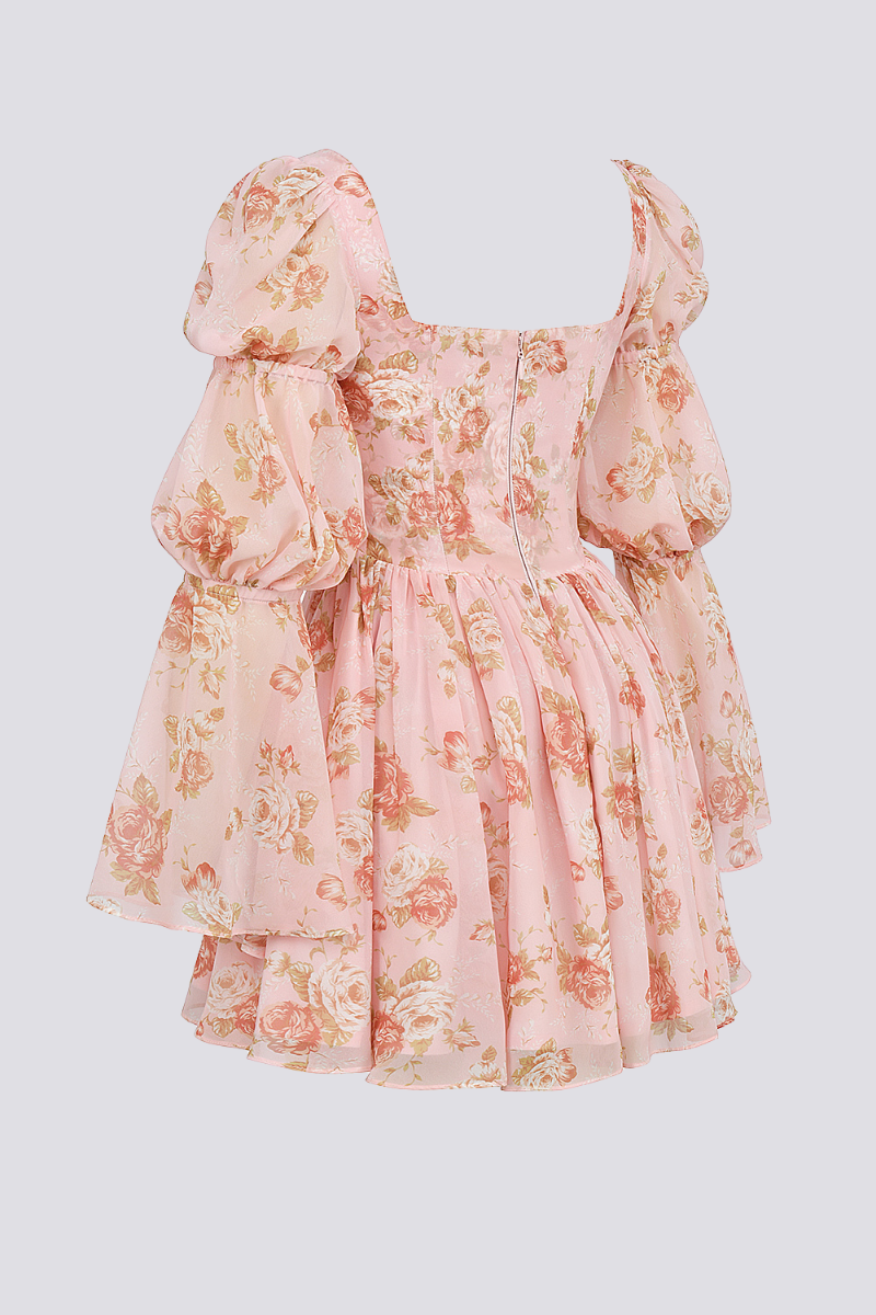 Minikleid Mit Eckigem Ausschnitt Und Blumenmuster