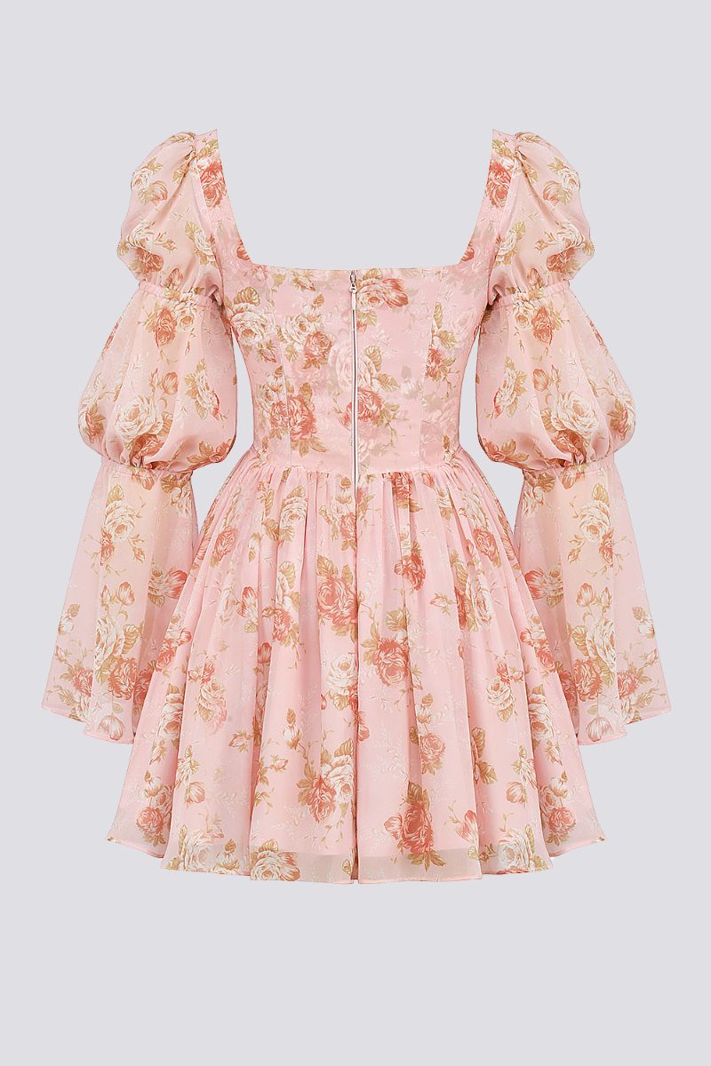 Minikleid Mit Eckigem Ausschnitt Und Blumenmuster