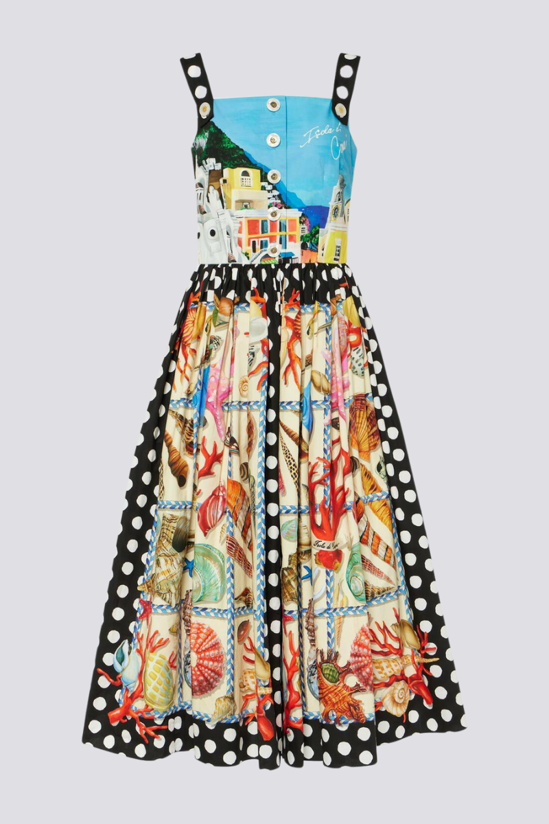 Midikleid Mit Quadratischem Ausschnitt Und Punktmuster