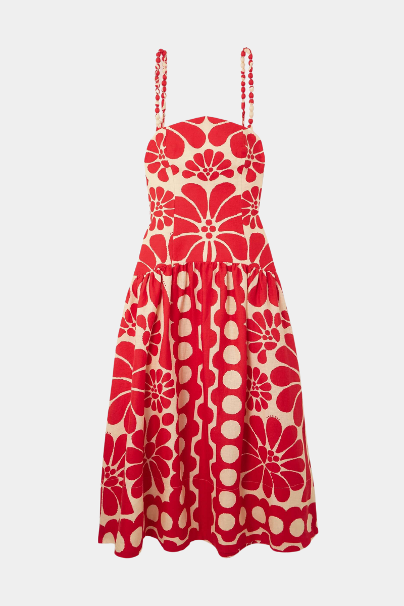 Maxikleid Mit Spaghettiträgern Und Blumenmuster İn Rot