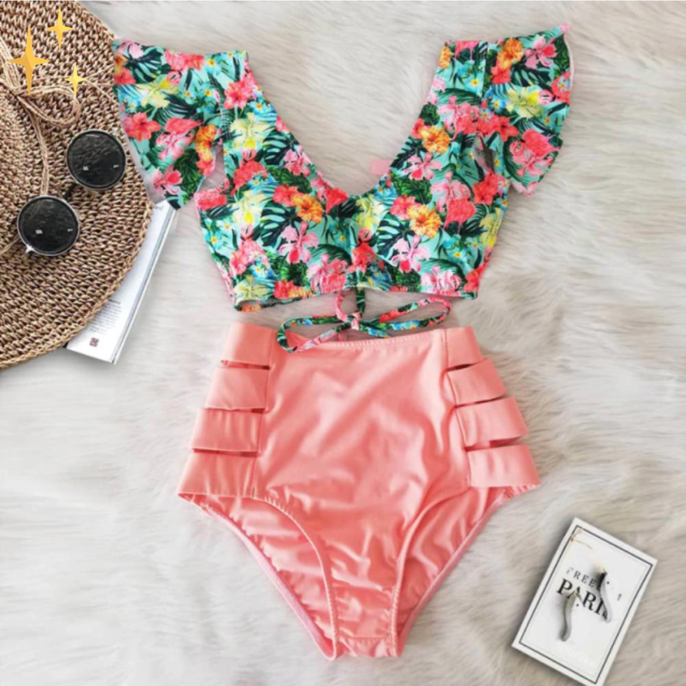 Bikini Mit Hoher Taille Und Stilvollem Muster
