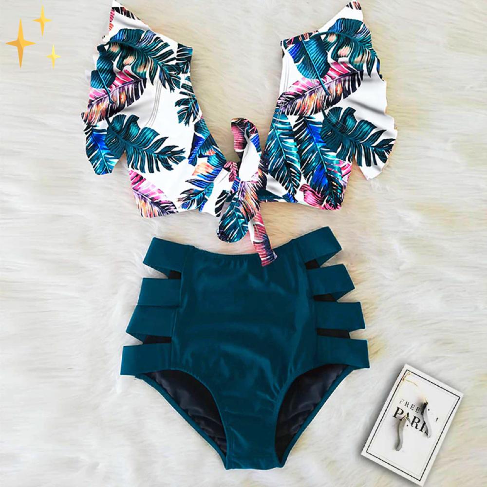 Bikini Mit Hoher Taille Und Stilvollem Muster