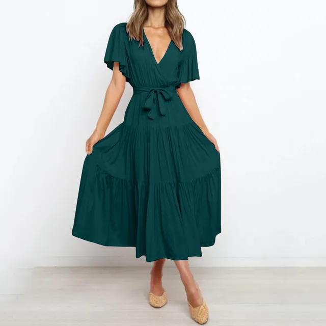 Vintage Maxikleid Mit Tiefem V-Ausschnitt