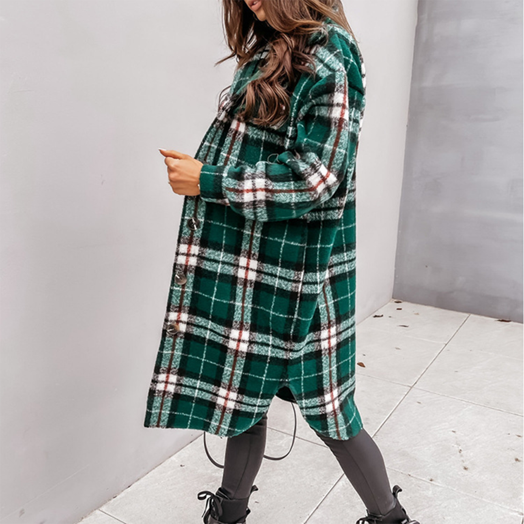 Elegante Karojacke İm Longshirt-Stil Für Damen
