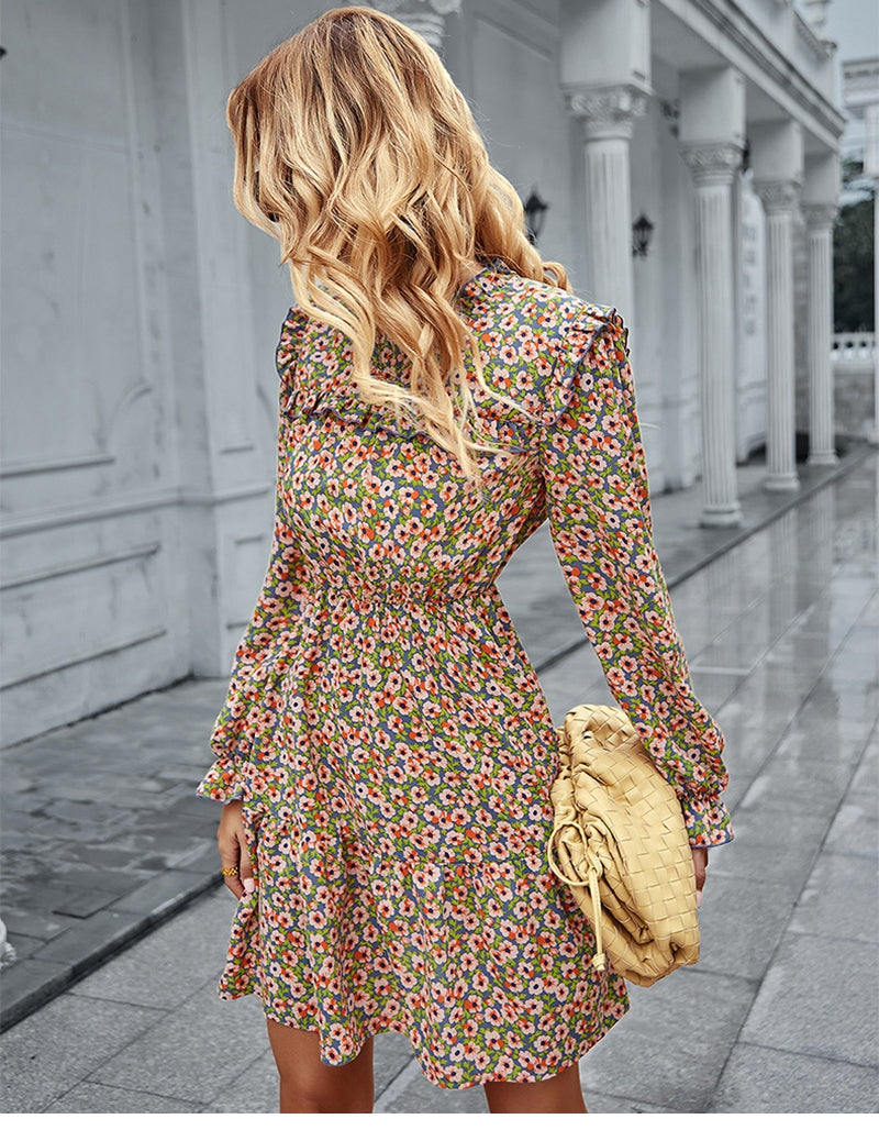 Langärmliges Midikleid Mit Rundhalsausschnitt Und Blumenmuster