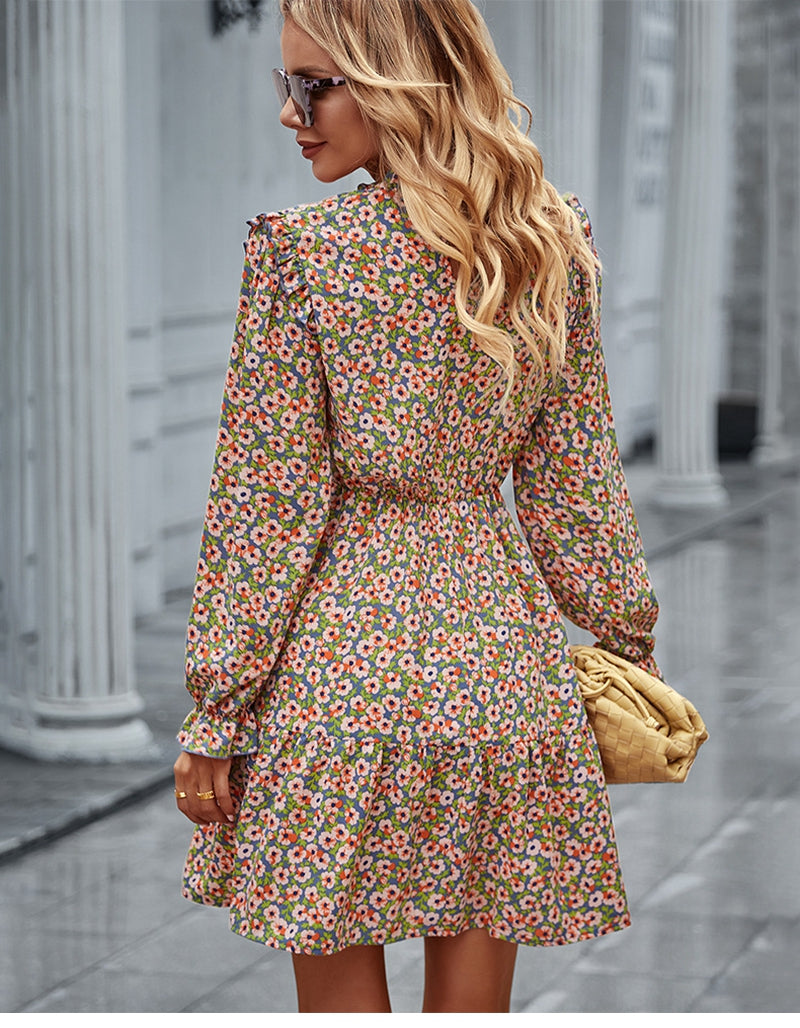 Langärmliges Midikleid Mit Rundhalsausschnitt Und Blumenmuster