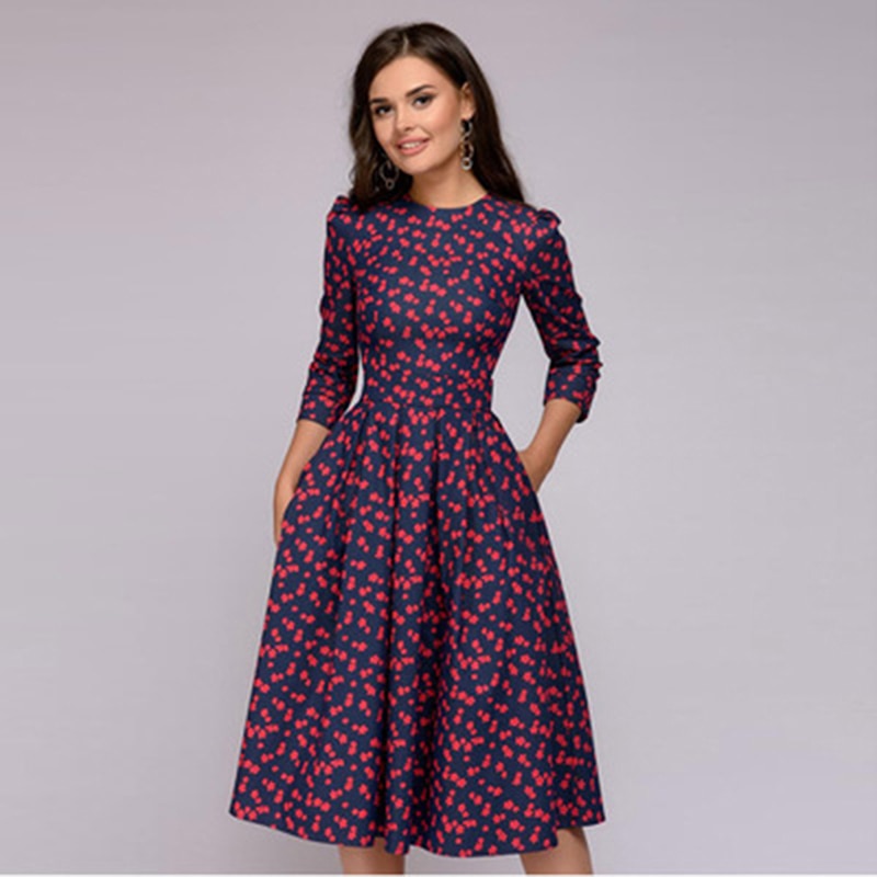 Blumenkleid Mit Dreiviertelärmeln