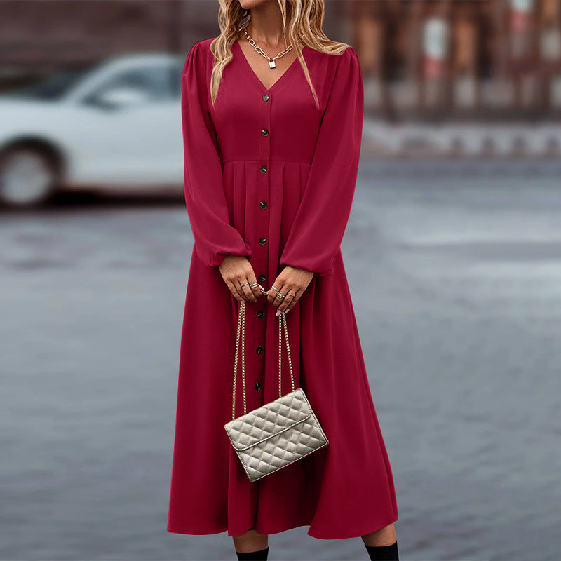 Midikleid Mit V-Ausschnitt Und Knopfdetail
