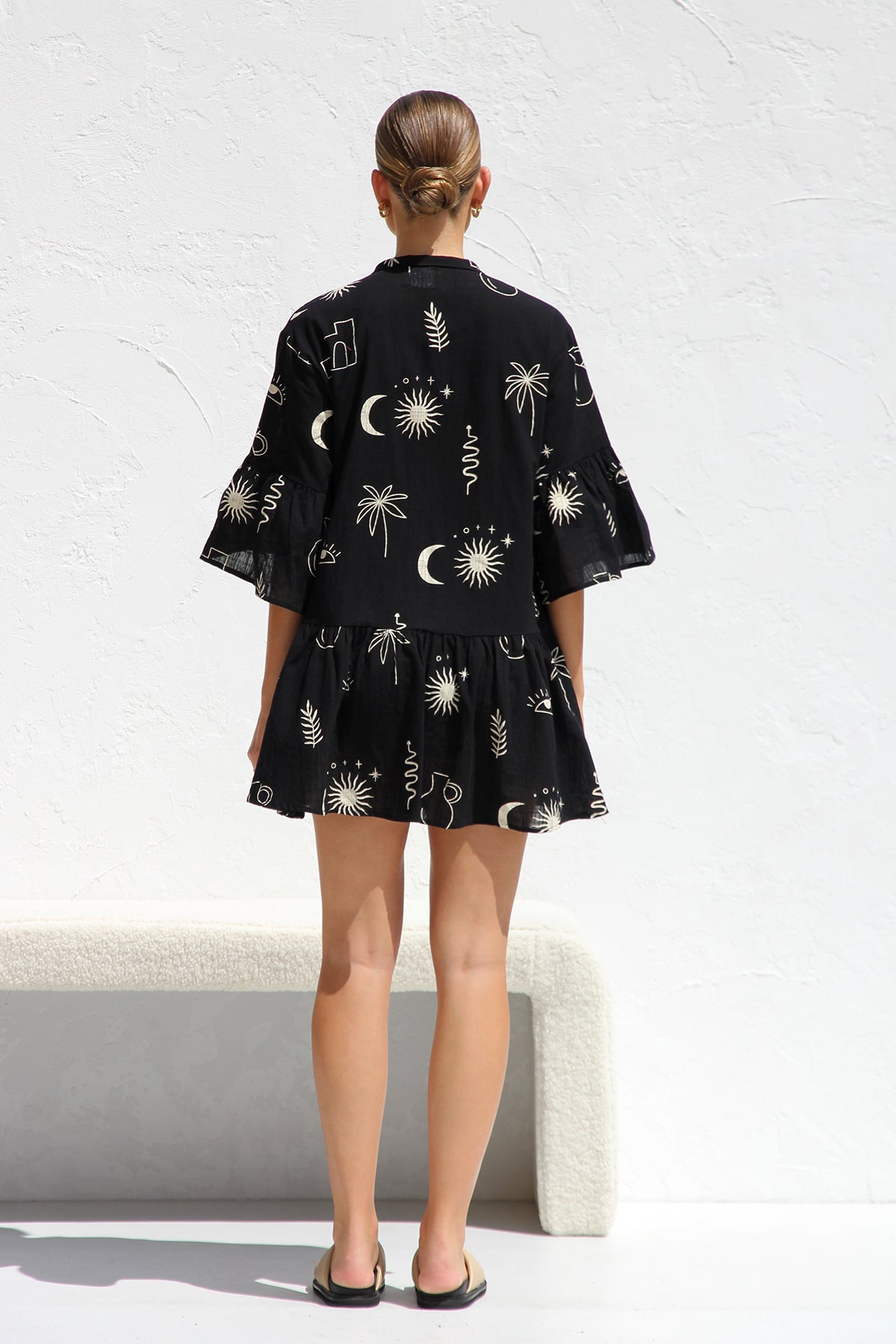 Beiges Gemustertes Oversize-Hängerkleid