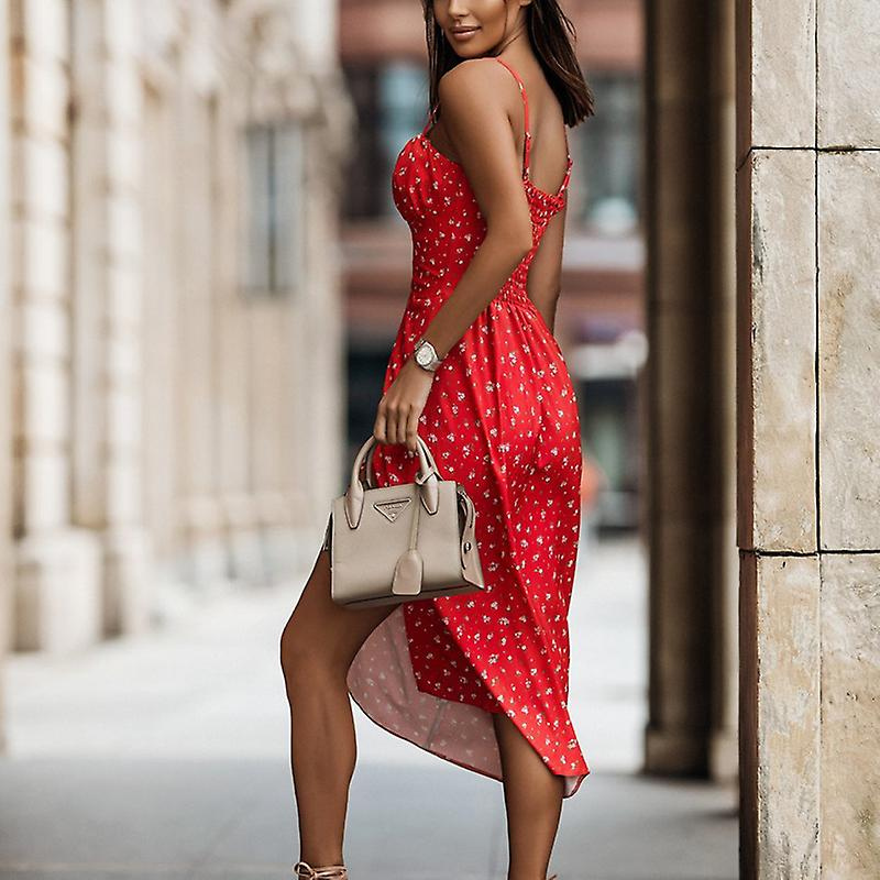 Gemustertes Midikleid Mit Schlitz Und Dünnen Trägern