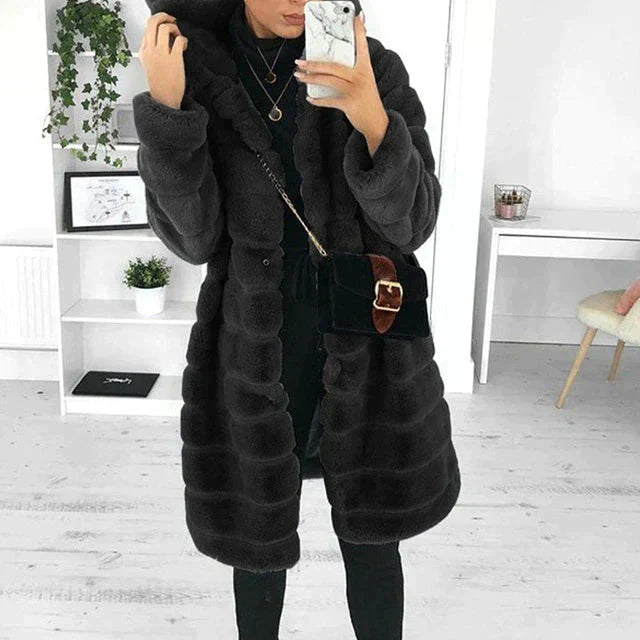 Damen Winterjacke Mit Kapuze Aus Kunstpelz