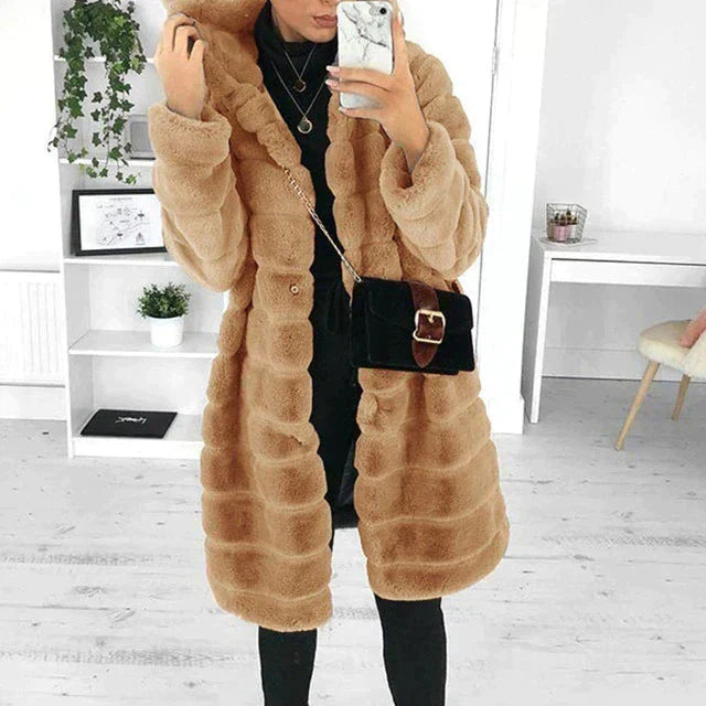 Damen Winterjacke Mit Kapuze Aus Kunstpelz