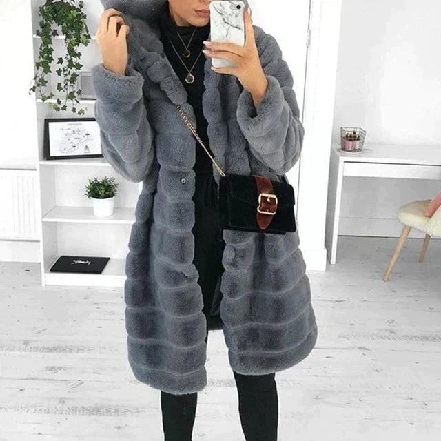 Damen Winterjacke Mit Kapuze Aus Kunstpelz
