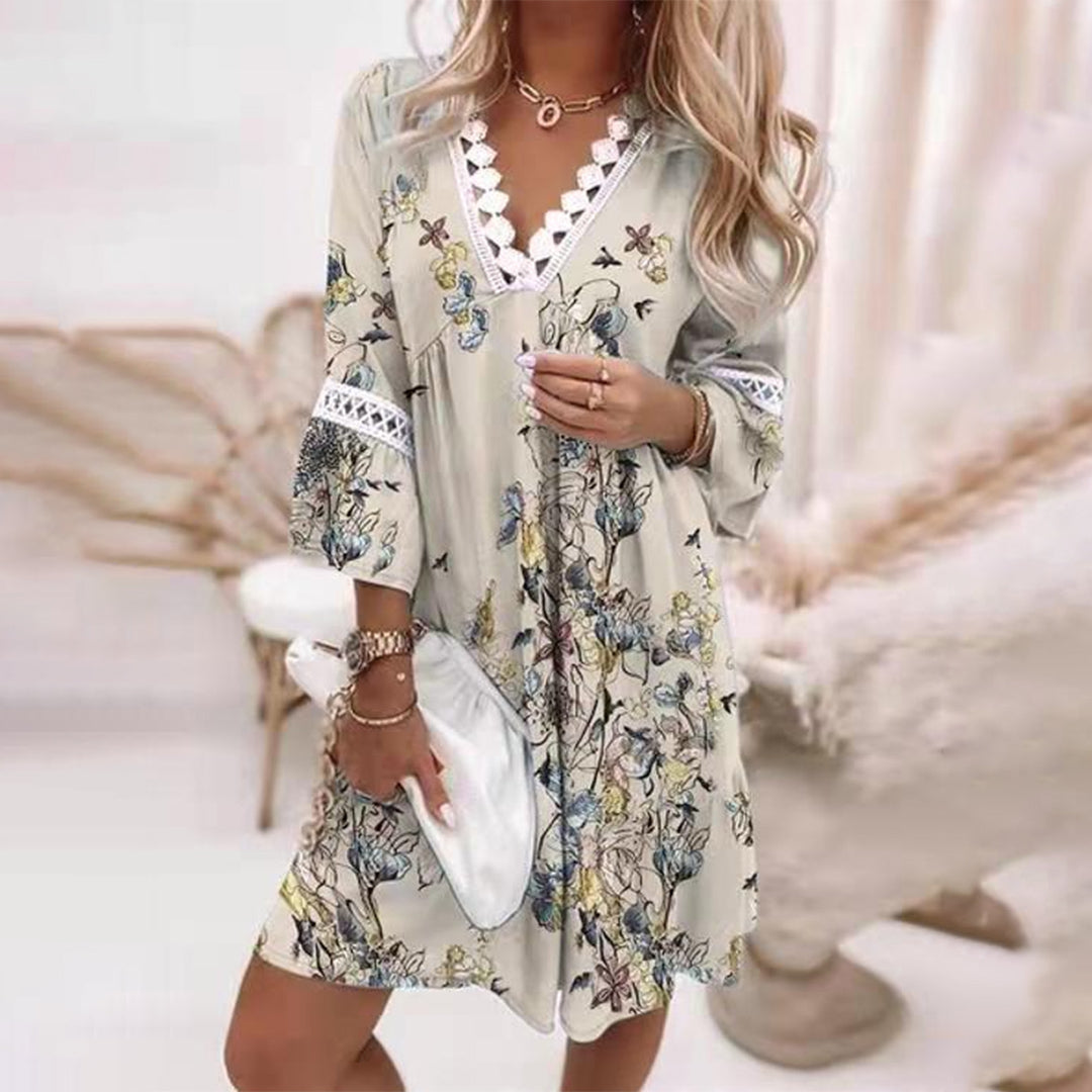 Besticktes Kleid Mit V-Ausschnitt