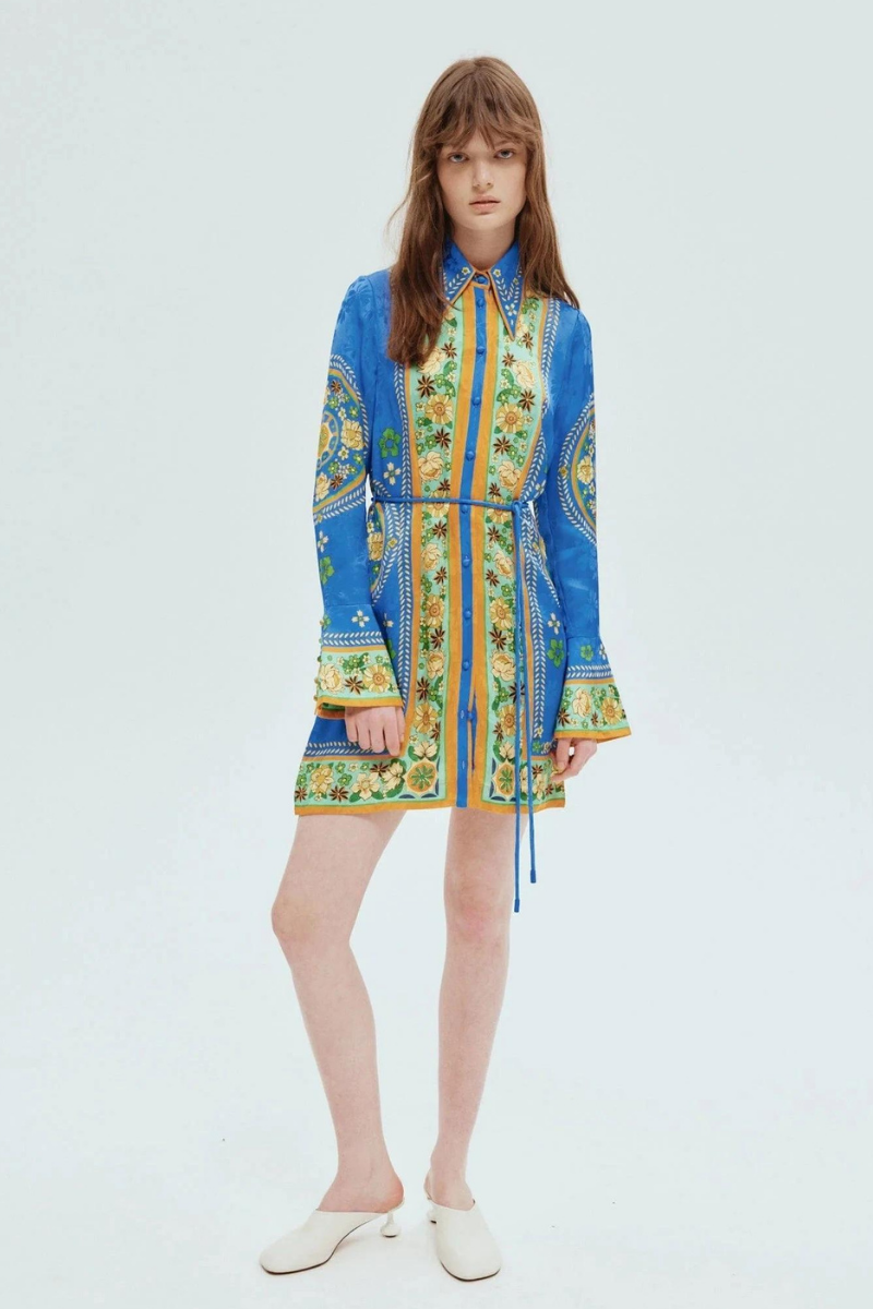 Langärmliges Minikleid Mit Blumenmuster